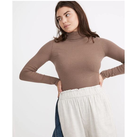 Madewell Ribbed Turtleneck Top Fitted Neutral Fall Castle Rock Womens Size XL - Picture 1 of 10